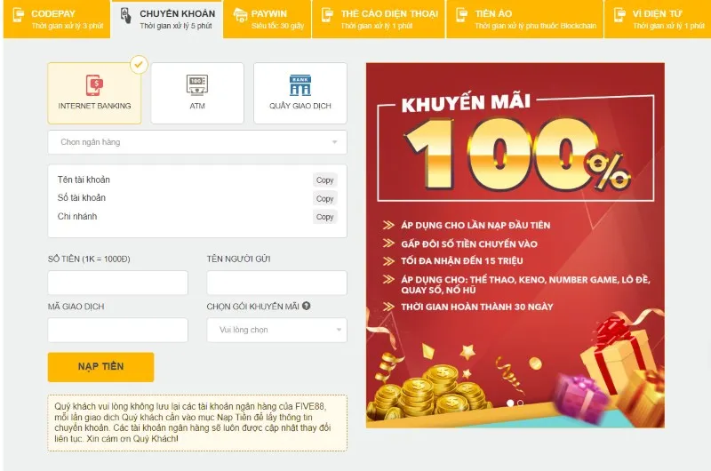 nạp tiền Five88