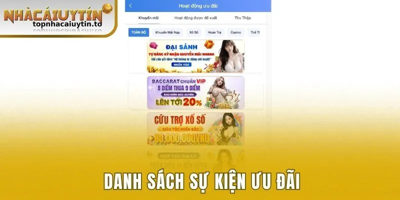 Danh sách sự kiện ưu đãi 